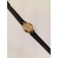 VINTAGE Lanvin γυναικείο ρολόι με επίχρυσο καντράν και μαύρο δερμάτινο λουράκι (VIN06)